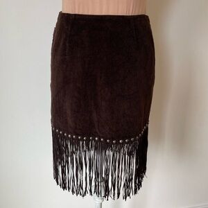 Moschino Vintage Brown Cotton Corduroy Studded 1990s Y2K Fringe Mini Skirt EUC 4